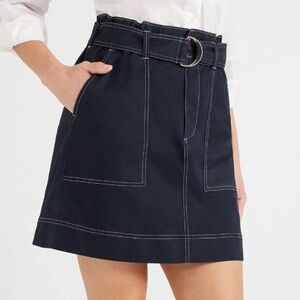 Navy Belted Skirt with Pockets